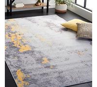 Safavieh Tapis Abstrait - Lavable en Machine et Antidérapant - Idéal pour Les Zones à Fort Passage - Tacoma Collection, Tapis à Poil Court, Gris et Or, 120 x 120 cm