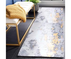 SAFAVIEH Tapis Abstrait - Lavable en Machine et Antidérapant - Idéal pour Les Zones à Fort Passage - Tacoma Collection, Tapis à Poil Court, Gris et Or, 62 x 240 cm