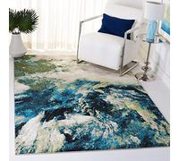 Safavieh Tapis Abstrait pour Salon, Salle à Manger, Chambre à Coucher - Glacier Collection, Tapis à Poil Court, Bleu Marine et Vert, 160 X 229 cm