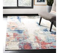 SAFAVIEH Tapis Abstrait pour Salon, Salle à Manger, Chambre à Coucher - Jasper Collection, Tapis à Poil Court, Gris et Rouge, 160 X 229 cm