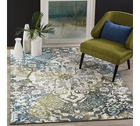 Safavieh Tapis Abstrait pour Salon, Salle à Manger, Chambre à Coucher - Watercolor Collection, Tapis à Poil Court, Ivoire et Bleu Paon, 122 x 183 cm