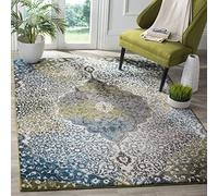 Safavieh Tapis Abstrait pour Salon, Salle à Manger, Chambre à Coucher - Watercolor Collection, Tapis à Poil Court, Ivoire et Bleu Paon, 122 X 183 cm