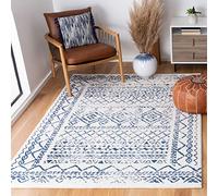 Safavieh Tapis bohème Chic pour Salon, Salle à Manger, Chambre à Coucher - Collection Tulum - Poils Courts - Ivoire et Bleu Marine - 160 x 229 cm