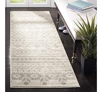 Safavieh Tapis bohème pour Salon, Salle à Manger, Chambre à Coucher - Collection Adirondack - Poils Courts - Ivoire et argenté - 76 x 244 cm