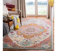 Safavieh Tapis bohème pour Salon, Salle à Manger, Chambre à Coucher - Collection Crystal - Poils Courts - Bleu Clair et Fuchsia - 91 x 152 cm