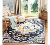 Safavieh Tapis Boho pour Salon, Salle à Manger, Chambre à Coucher - Crystal Collection, Tapis à Poil Court, Marine et Fuchsia, 122 X 183 cm