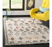 Safavieh Tapis Boho pour Salon, Salle à Manger, Chambre à Coucher - Kenya Collection, Tapis à Poil Long, Naturel et Multiple, 152 X 244 cm