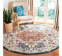 SAFAVIEH Tapis Boho pour Salon, Salle à Manger, Chambre à Coucher - Madison Collection, Tapis à Poil Court, Ivoire et Orange, 91 x 91 cm