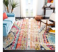 SAFAVIEH Tapis Boho pour Salon, Salle à Manger, Chambre à Coucher - Madison Collection, Tapis à Poil Court, Bleu et Orange, 200 x 200 cm