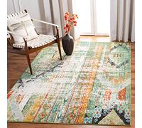 SAFAVIEH Tapis Boho pour Salon, Salle à Manger, Chambre à Coucher - Madison Collection, Tapis à Poil Court, Vert et Orange, 152 x 152 cm