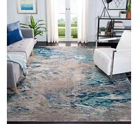 Safavieh Tapis Boho pour Salon, Salle à Manger, Chambre à Coucher - Madison Collection, Tapis à Poil Court, Bleu et Gris, 160 x 160 cm