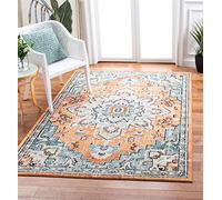 SAFAVIEH Tapis Boho pour Salon, Salle à Manger, Chambre à Coucher - Madison Collection, Tapis à Poil Court, Orange et Sarcelle, 160 x 160 cm