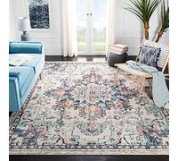Safavieh Tapis Boho pour Salon, Salle à Manger, Chambre à Coucher - Madison Collection, Tapis à Poil Court, Crème et Bleu, 200 x 200 cm