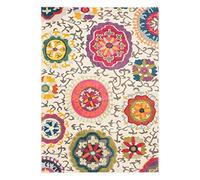 Safavieh Tapis bohème pour Salon, Salle à Manger, Chambre à Coucher - Collection Monaco - Poils Courts - Ivoire et Multicolore - 160 x 160 cm