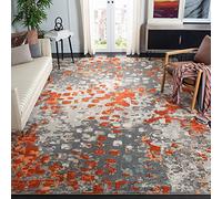 Safavieh Tapis Boho pour Salon, Salle à Manger, Chambre à Coucher - Monaco Collection, Tapis à Poil Court, Gris et Orange, 240 x 300 cm
