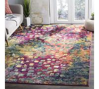 Safavieh Tapis Boho pour Salon, Salle à Manger, Chambre à Coucher - Monaco Collection, Tapis à Poil Court, Rose et Multi, 200 x 200 cm