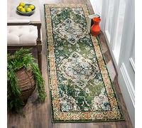 Safavieh Tapis Boho pour Salon, Salle à Manger, Chambre à Coucher - Monaco Collection, Tapis à Poil Court, Vert Forêt et Bleu Clair, 75 x 300 cm