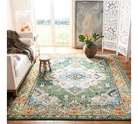 Safavieh Tapis Boho pour Salon, Salle à Manger, Chambre à Coucher - Monaco Collection, Tapis à Poil Court, Vert forêt et Bleu Clair, 160 x 160 cm