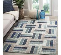 SAFAVIEH Tapis Boho Pour Salon, Salle à manger, Chambre à coucher - Monaco Collection, Tapis à poil court, Gris et Bleu, 155 X 231 cm