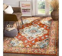 Safavieh Tapis Boho pour Salon, Salle à Manger, Chambre à Coucher - Monaco Collection, Tapis à Poil Court, Orange et Bleu Clair, 155 X 231 cm