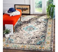 SAFAVIEH Tapis Boho Pour Salon, Salle à manger, Chambre à coucher - Monaco Collection, Tapis à poil court, Gris et bleu clair, 122 X 170 cm