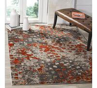 Safavieh Tapis Boho pour Salon, Salle à Manger, Chambre à Coucher - Monaco Collection, Tapis à Poil Court, Gris et Orange, 122 X 170 cm