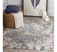 Safavieh Tapis Boho pour Salon, Salle à Manger, Chambre à Coucher - Monaco Collection, Tapis à Poil Court, Gris et Bleu Clair, 122 X 170 cm