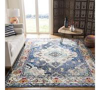 SAFAVIEH Tapis Boho Pour Salon, Salle à manger, Chambre à coucher - Monaco Collection, Tapis à poil court, Bleu marine et bleu clair, 91 X 152 cm