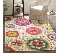 Safavieh Tapis Boho pour Salon, Salle à Manger, Chambre à Coucher - Monaco Collection, Tapis à Poil Court, Ivoire et Multi, 200 x 200 cm