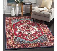 SAFAVIEH Tapis Boho Pour Salon, Salle à manger, Chambre à coucher - Monaco Collection, Tapis à poil court, Rouge et Turquoise, 155 X 231 cm