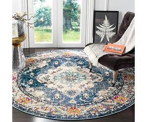 Safavieh Tapis Boho pour Salon, Salle à Manger, Chambre à Coucher - Monaco Collection, Tapis à Poil Court, Violet et Bleu Clair, 201 x 201 cm