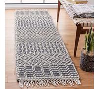 SAFAVIEH Tapis Boho pour Salon, Salle à Manger, Chambre à Coucher - Natura Collection, Tapis à Poil Court, Ivoire et Bleu Marine, 69 X 244 cm