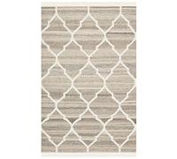 SAFAVIEH Tapis Boho Pour Salon, Salle à manger, Chambre à coucher - Natural Kilim Collection, Tapis à poil court, Gris clair et Ivoire, 91 X 152 cm