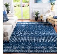 Safavieh Tapis Boho pour Salon, Salle à Manger, Chambre à Coucher - Tulum Collection, Tapis à Poil Court, Marine et Ivoire, 200 x 200 cm