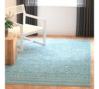 SAFAVIEH Tapis Boho pour Salon, Salle à Manger, Chambre à Coucher - Tulum Collection, Tapis à Poil Court, Turquoise et Ivoire, 160 X 229 cm