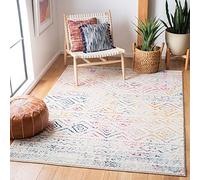 SAFAVIEH Tapis Boho pour Salon, Salle à Manger, Chambre à Coucher - Tulum Collection, Tapis à Poil Court, Turquoise et Ivoire, 91 X 152 cm