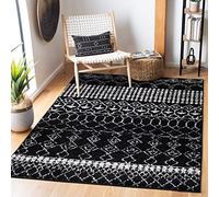 Safavieh Tapis Boho pour Salon, Salle à Manger, Chambre à Coucher - Tulum Collection, Tapis à Poil Court, Noir et Ivoire, 91 x 152 cm