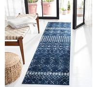 Safavieh Tapis Boho pour Salon, Salle à Manger, Chambre à Coucher - Tulum Collection, Tapis à Poil Court, Marine et Ivoire, 62 x 2400