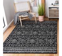 Safavieh Tapis Boho pour Salon, Salle à Manger, Chambre à Coucher - Tulum Collection, Tapis à Poil Court, Noir et Ivoire, 160 X 229 cm