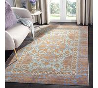 SAFAVIEH Tapis Boho Pour Salon, Salle à manger, Chambre à coucher - Valencia Collection, Tapis à poil court, Bleu et or, 152 X 244 cm