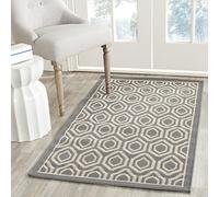 SAFAVIEH Tapis Contemporain Pour Intérieur et extérieur - Courtyard Collection, Tapis à poil court, Anthracite et beige, 79 X 152 cm