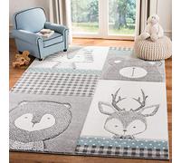 Safavieh Tapis Contemporain pour Salon, Salle à Manger, Chambre à Coucher - Carousel Kids Collection, Tapis à Poil Court, Gris et Ivoire, 99 x 160 cm