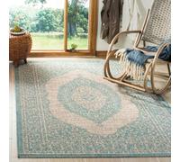 SAFAVIEH Tapis Contemporain Pour Salon, Salle à manger, Chambre à coucher - Courtyard Collection, Tapis à poil court, Gris clair et aqua, 160 X 231 cm