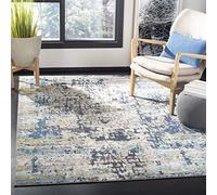 Safavieh Tapis Contemporain pour Salon, Salle à Manger, Chambre à Coucher - Madison Collection, Tapis à Poil Court, Crème et Bleu, 160 X 229 cm