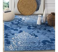 Safavieh Tapis damassé Floral Glamour pour Salon, Salle à Manger, Chambre à Coucher - Collection Adirondack - Poils Courts - Bleu Clair et Bleu foncé - 122 x 183 cm