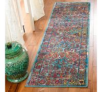 Safavieh Tapis de Couloir bohème Chic Oriental à l'aspect Vieilli Qui ne perd Pas Ses Poils pour Salon, entrée, Couloir, Chambre à Coucher en polypropylène, Bleu Clair/Orange, 0,6 m, 5,1 cm x 2,1 m