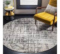 Safavieh Tapis de Sol Abstrait Moderne pour Salon, Salle à Manger, Chambre à Coucher - Collection Adirondack - Poils Courts - Argent et Noir - 122 x 122 cm