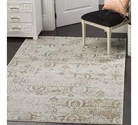 SAFAVIEH Tapis de Sol Vieilli pour Salon, Salle à manger, Chambre à coucher - Artifact Collection, Tapis à poil court, Gris et crème, 155 X 229 cm