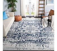 SAFAVIEH Tapis de Sol Vieilli pour Salon, Salle à manger, Chambre à coucher - Madison Collection, Tapis à poil court, Crème et Marine, 91 X 152 cm