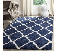 Safavieh Tapis d'intérieur Shaggy rectangulaire tissé Collection Hudson Shag SGH283 - Bleu Marine/Ivoire - 155 x 229 cm - pour Salon, Chambre à Coucher ou Tout Espace intérieur